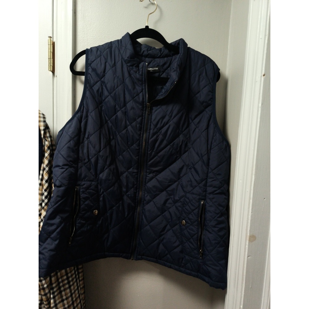 Fuinloth Quilted Puffer Vest Womens XXL Sleeveless Zip Front Navy Blue